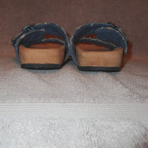 Minnetonka Patchwork Denim Sandals Size 7 Slide Fringe Slip On Boho Grunge 90s - Picture 8 of 9